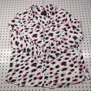 Nic + Zoe Viscose Black and Pink Cheetah Print Blouse, Size Large